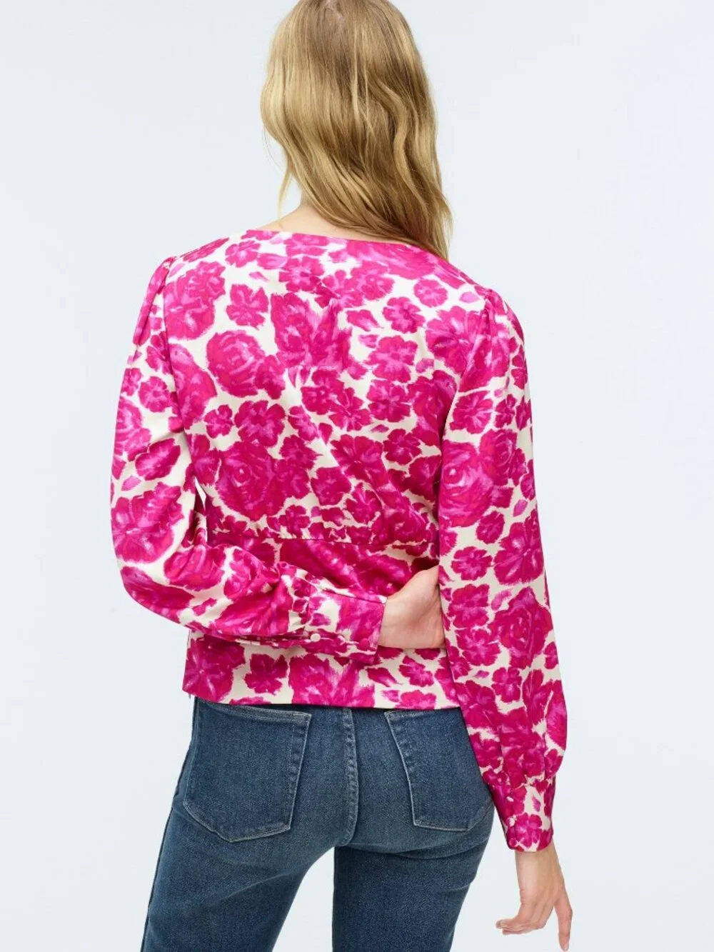 NWT J. Crew Size 16 Fuchsia Pink Floral V-Neck Blouse NEW